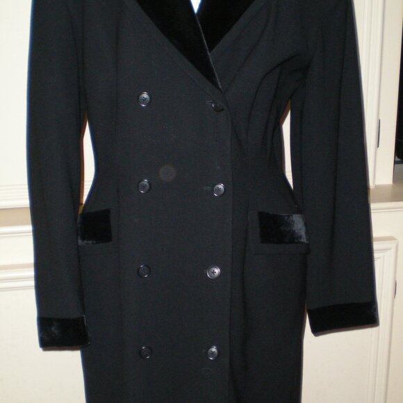 DKNY Donna Karan New York DBL Breased Black Wool & Velvet Dress Sz.12 - Picture 1 of 8